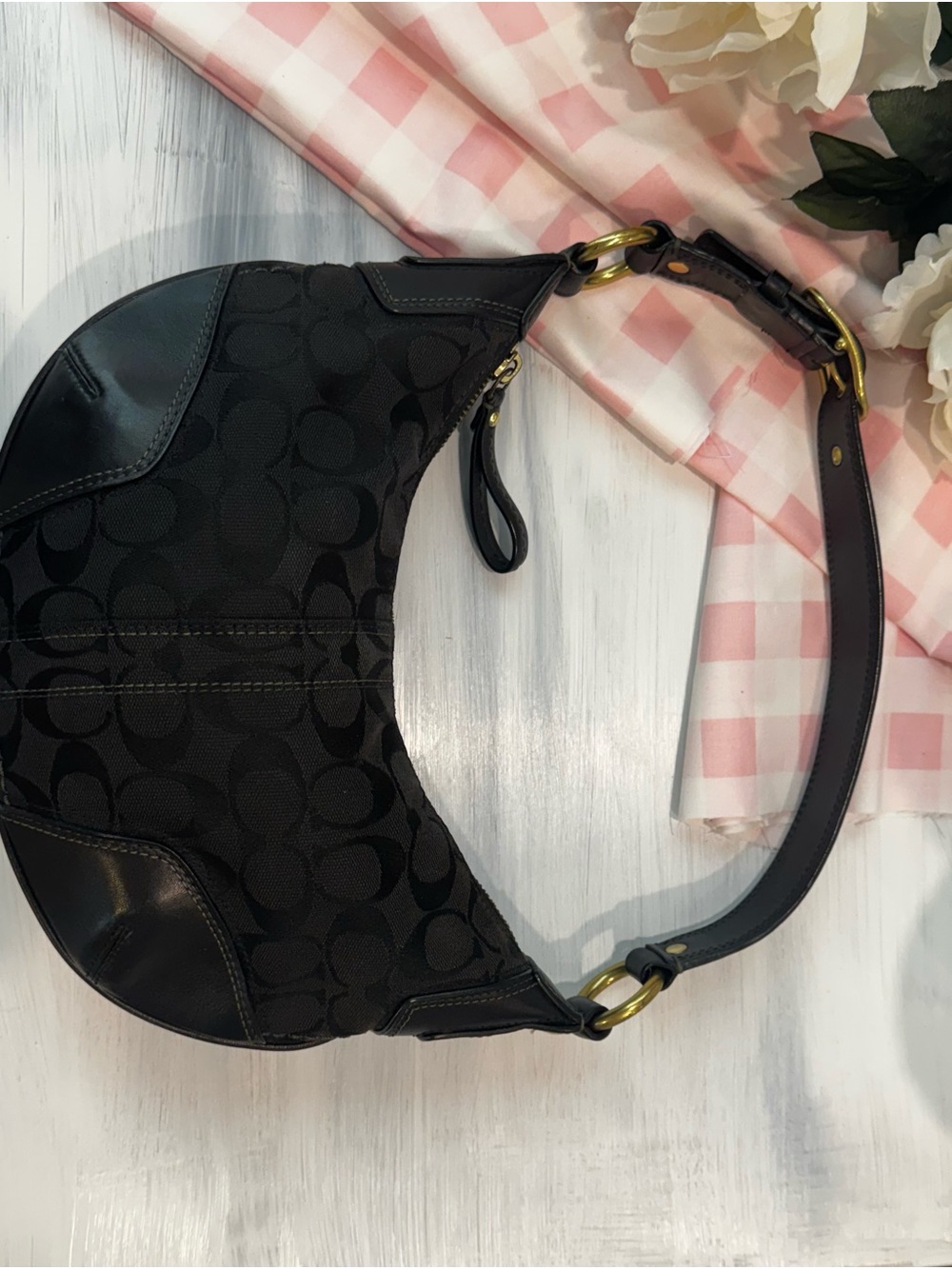 Coach Black Signature Crescent Hobo with Gold Hardware - Picture 2 of 8